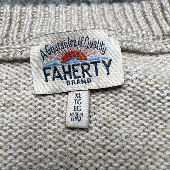 Faherty Marled Surf Stripe Crewneck Sweater Mens XL Desert Oat Cotton Cashmere - Picture 2 of 7